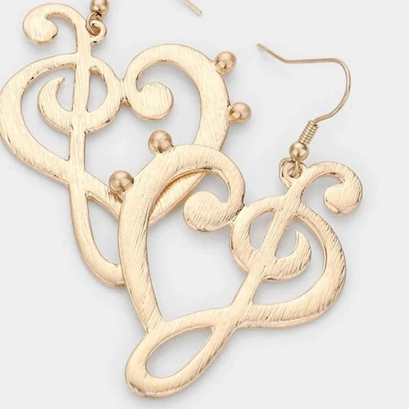 Gold Treble music note fashion dainty style earrings - Picture 2 of 3